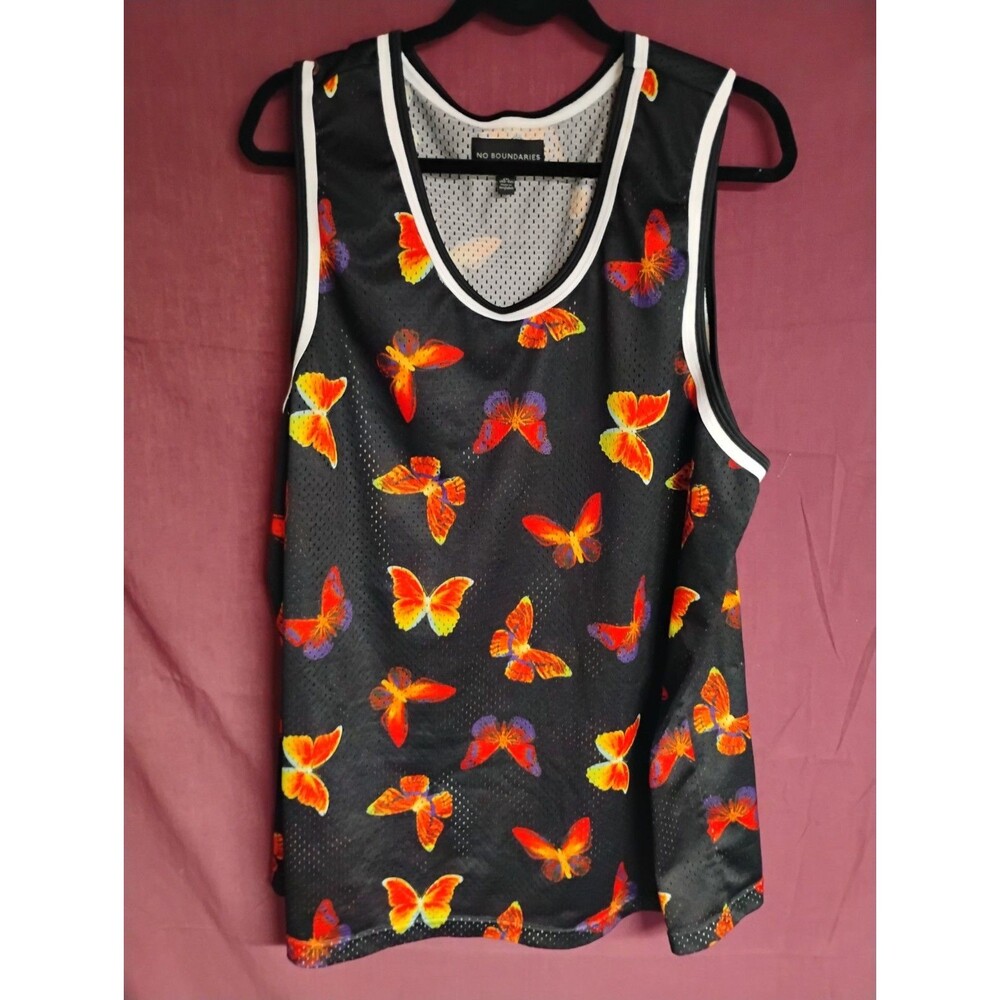 No Boundaries Mesh Black Tank Top Mens Adult L 42-44 Butterflies Butterfly
